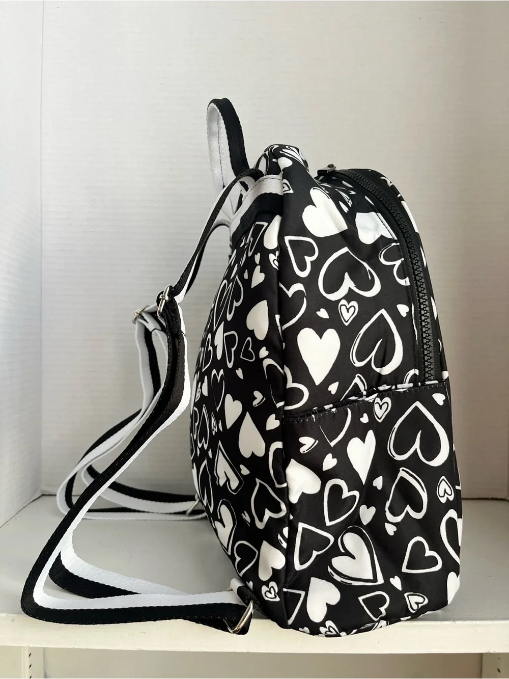 Brighton Black & White Heart Print Kids Jacket Backpack